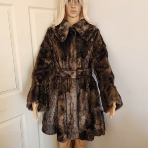 LAUNDRY by SHELLI SEGAL Brown Faux Fur Coat with Zip Front Women's Size XS